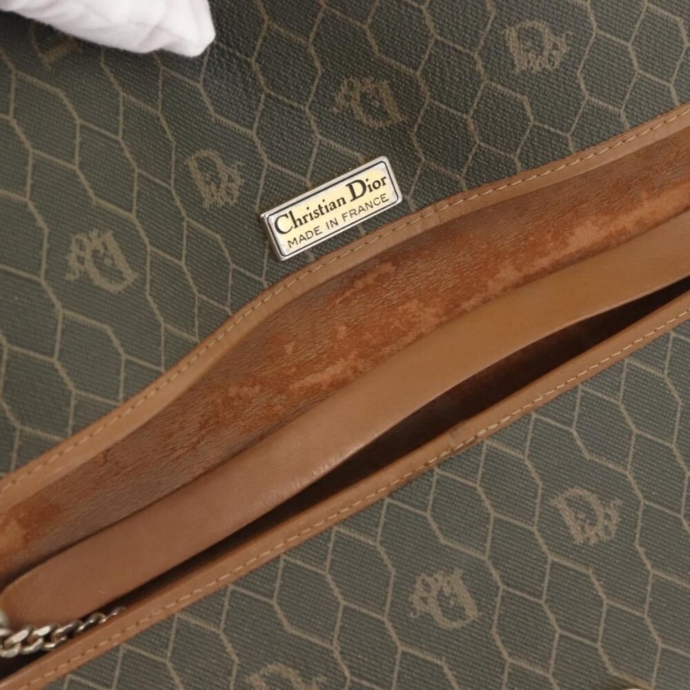 Authentic Christian Dior Honeycomb Canvas Shoulder Bag PVC Khaki Gold - Picture 2 of 16